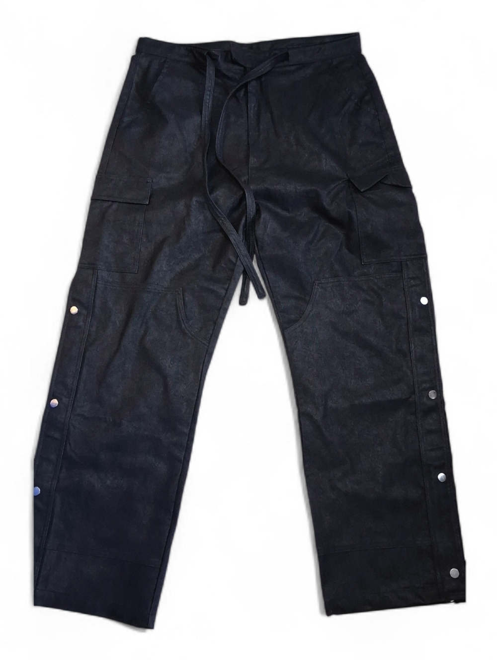 MNML Mens Baggy Faux Leather Black Snap Cargo Pants Size 38